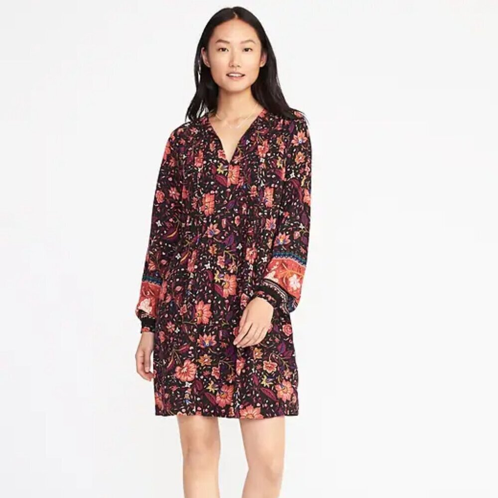 Old Navy Floral Long Sleeve Ruffled Cottagecore Short Fall Dress Preppy Size Xl